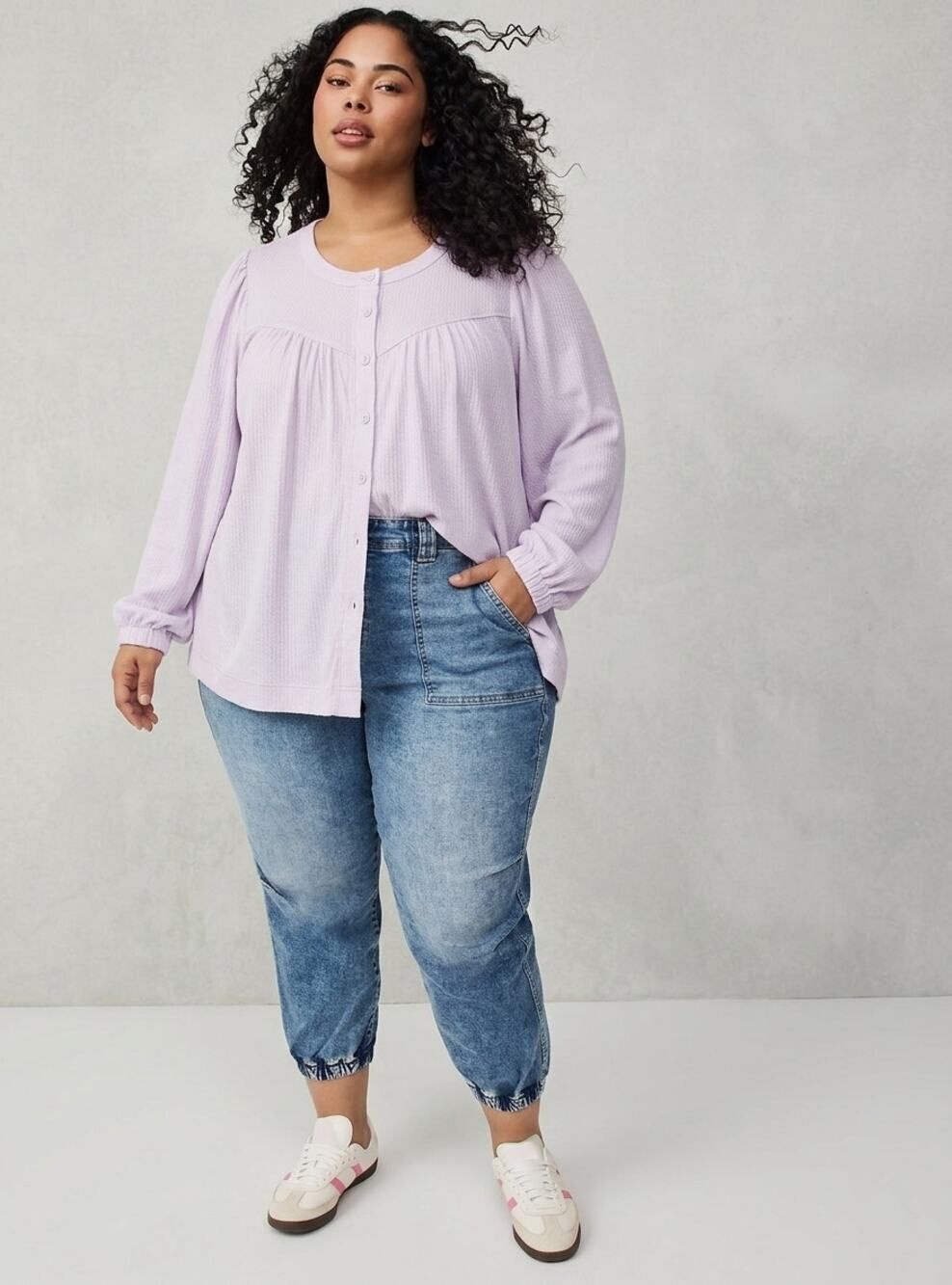 NWT Jane Delancey Lavender Button Front Puff Sleeve Cardigan Sweater 1X Romantic